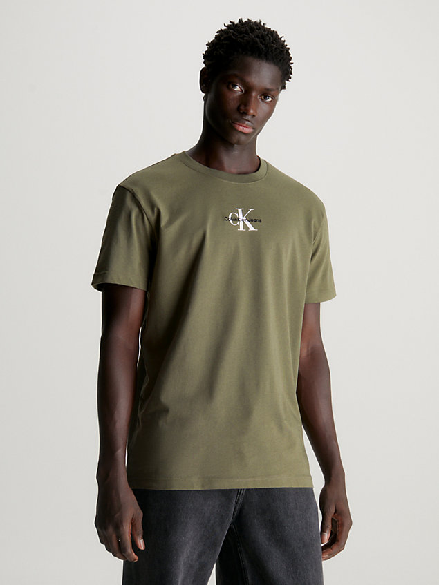 t-shirt con monogramma green da uomo calvin klein jeans