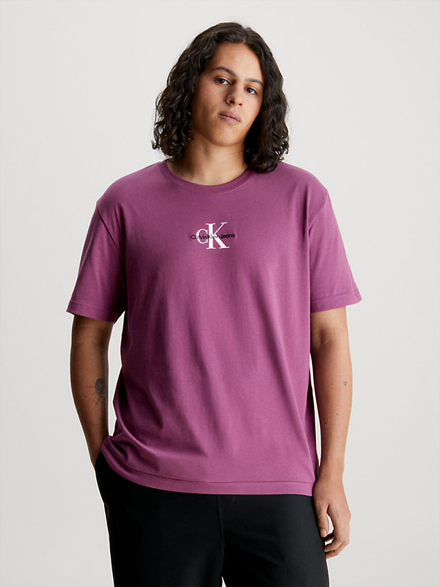 purple t-shirt aus baumwolle mit monogramm für herren - calvin klein jeans