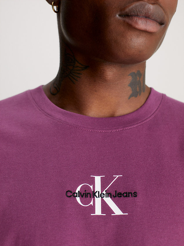 purple cotton monogram t-shirt for men calvin klein jeans