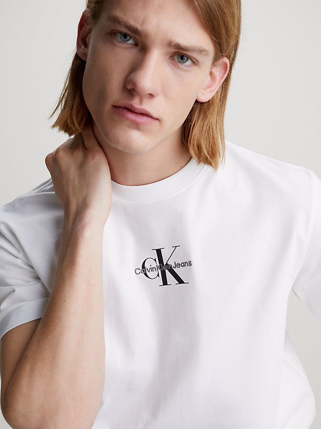 BRIGHT WHITE Organic Cotton Monogram T-shirt for men CALVIN KLEIN JEANS