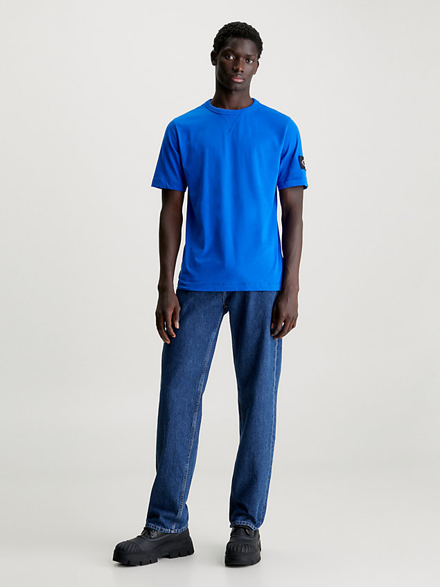 blue t-shirt van katoen met embleem voor heren - calvin klein jeans