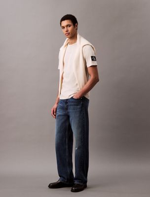 grey cotton badge t-shirt for men calvin klein jeans