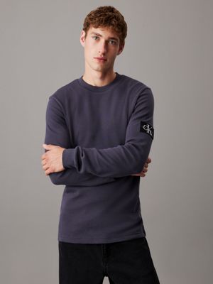 dark grey slim long sleeve waffle t-shirt for men calvin klein jeans