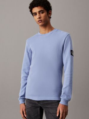 blue slim long sleeve waffle t-shirt for men calvin klein jeans