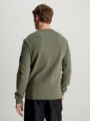 Calvin Klein Jeans Slim Long Sleeve Waffle Knit T-Shirt Green