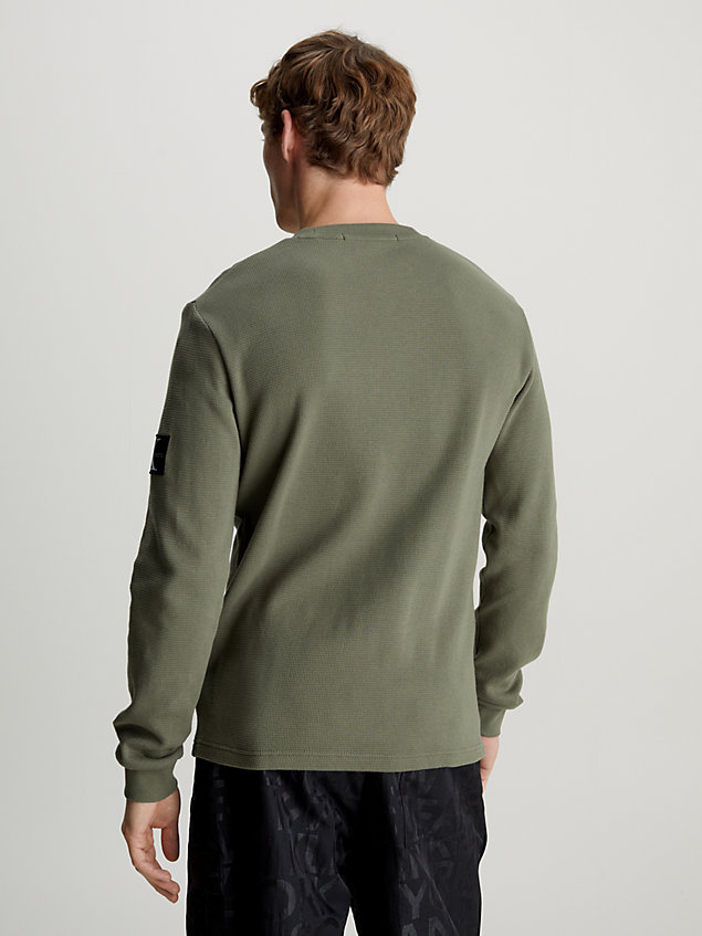 t-shirt slim gaufré à manches longues green pour hommes calvin klein jeans