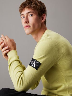 leek green slim long sleeve waffle t-shirt for men calvin klein jeans