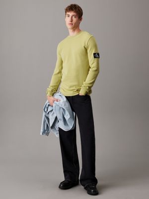 leek green slim long sleeve waffle t-shirt for men calvin klein jeans