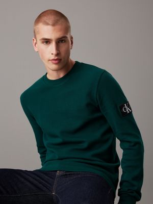 green slim long sleeve waffle t-shirt for men calvin klein jeans