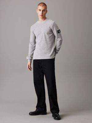 gray heather slim long sleeve waffle t-shirt for men calvin klein jeans