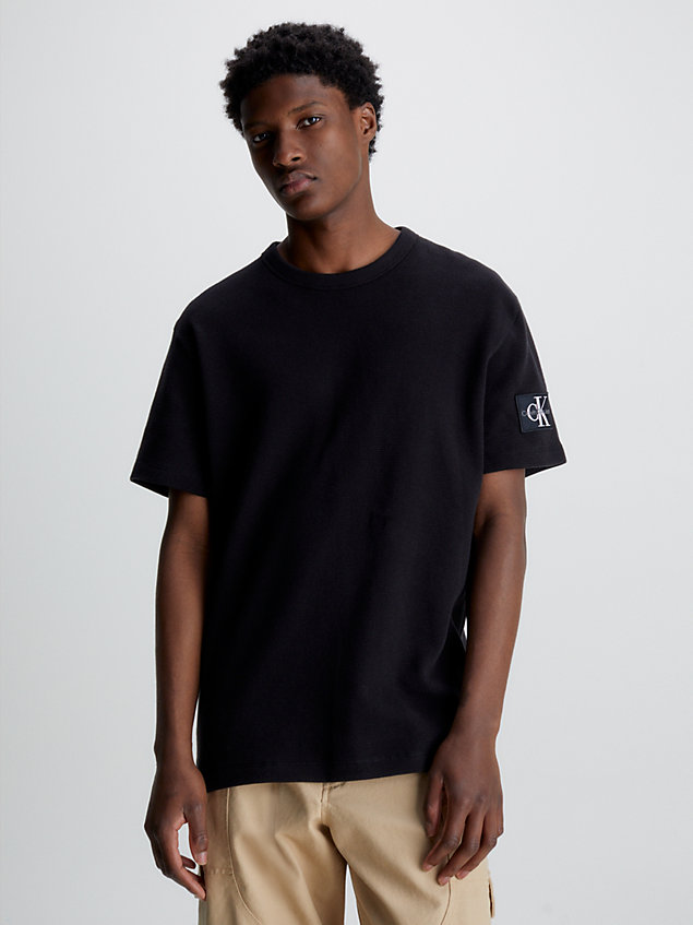 t-shirt en coton gaufré black pour hommes calvin klein jeans