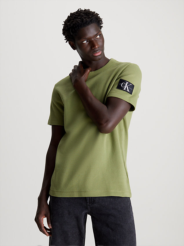 green t-shirt z waflowej bawełny dla mężczyźni - calvin klein jeans