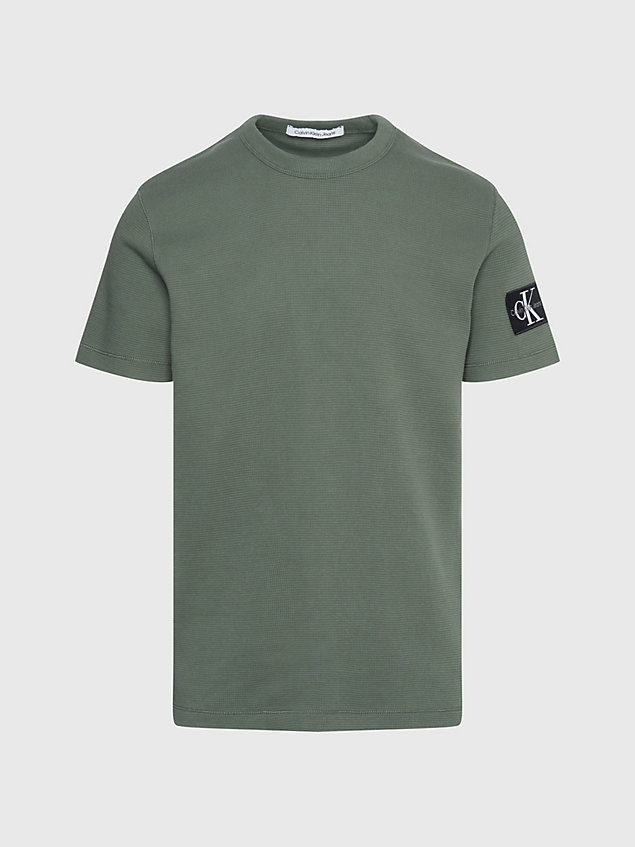 green t-shirt z waflowej bawełny z naszywką dla mężczyźni - calvin klein jeans
