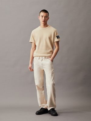 pale khaki waffle cotton badge t-shirt for men calvin klein jeans