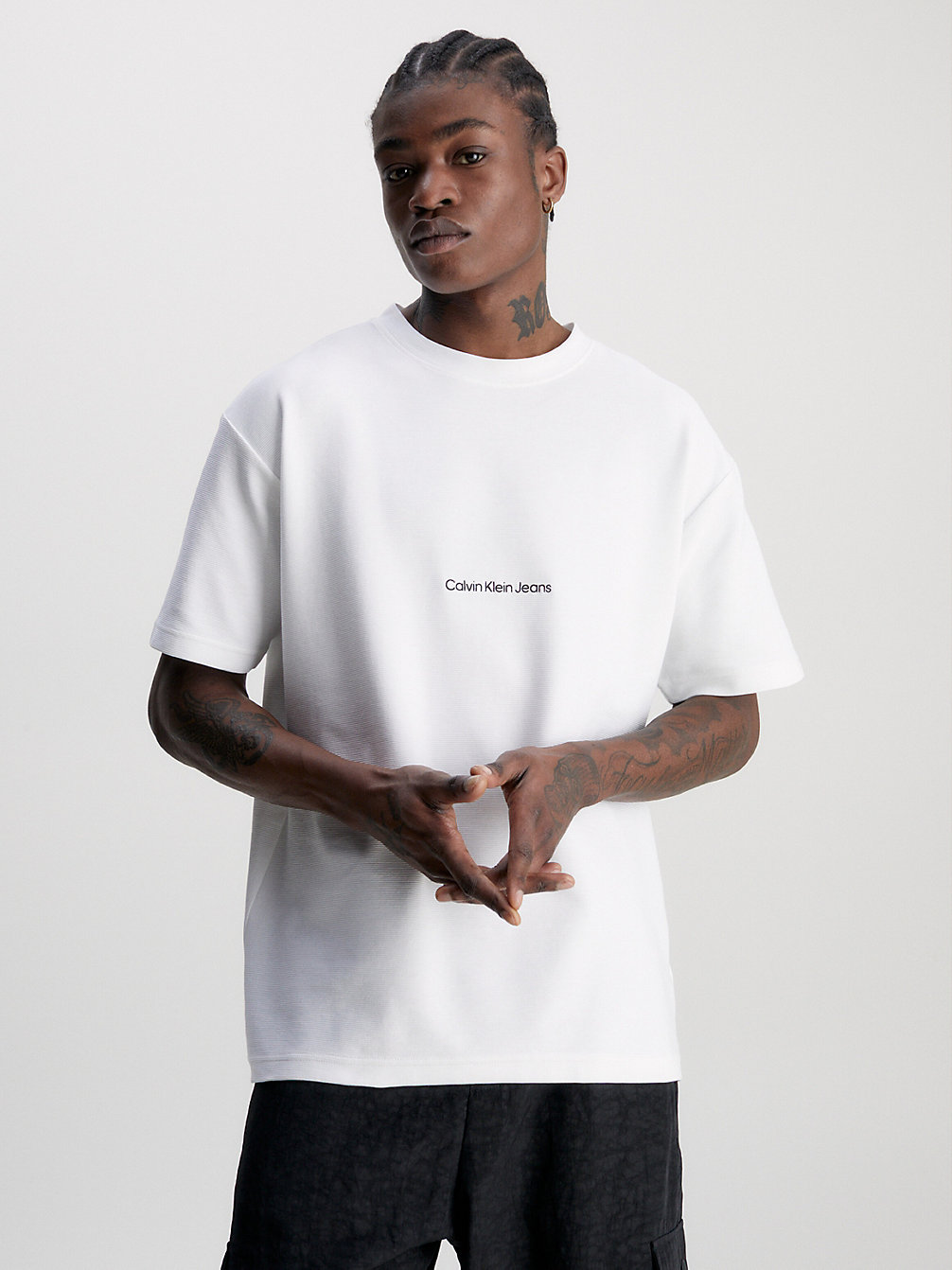 BRIGHT WHITE Relaxed Textured Cotton T-Shirt undefined men Calvin Klein