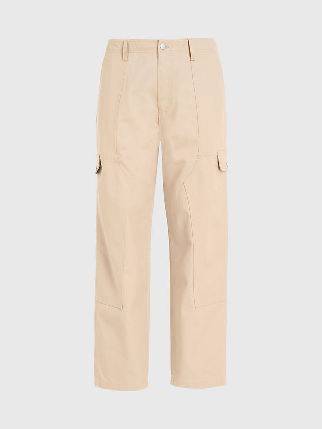 beige cotton canvas cargo pants for men calvin klein jeans