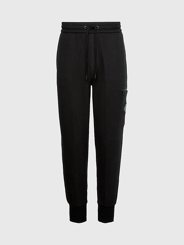 pantalon de jogging avec insigne en coton gaufré black pour hommes calvin klein jeans
