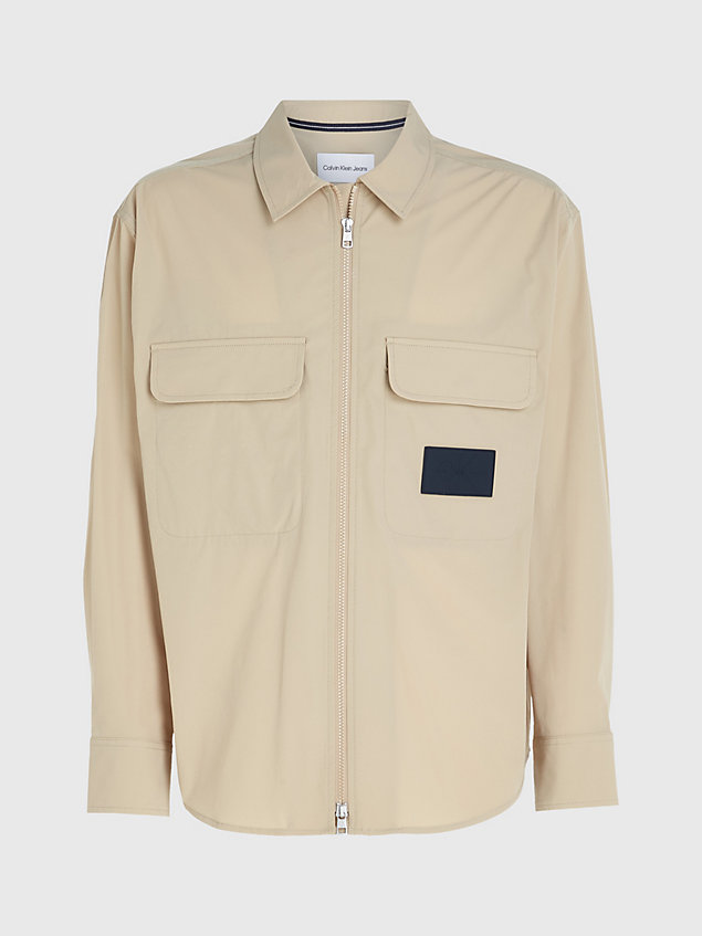 giacca-camicia con zip integrale oversize beige da uomo calvin klein jeans