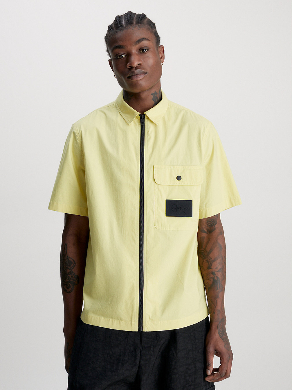 YELLOW SAND Short Sleeve Zip Up Shirt undefined men Calvin Klein