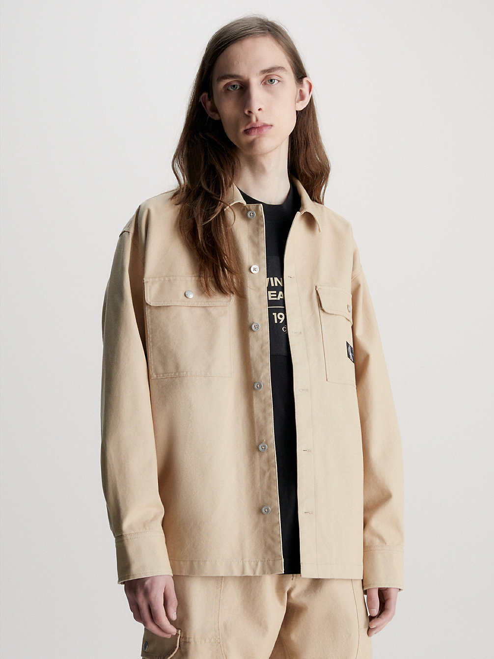 TRAVERTINE Cotton Canvas Utility Shirt Jacket undefined men Calvin Klein
