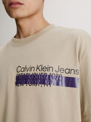 beige relaxed logo t-shirt for men calvin klein jeans