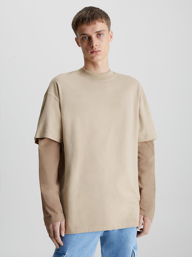 SOFT BEIGE Double Layer Long Sleeve T-shirt for men CALVIN KLEIN JEANS
