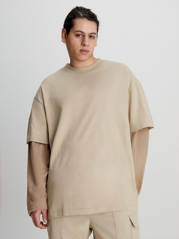 SOFT BEIGE Double Layer Long Sleeve T-shirt for men CALVIN KLEIN JEANS