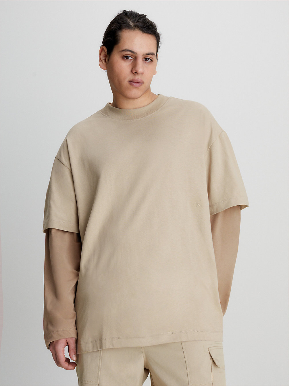 SOFT BEIGE Double Layer Long Sleeve T-Shirt undefined men Calvin Klein