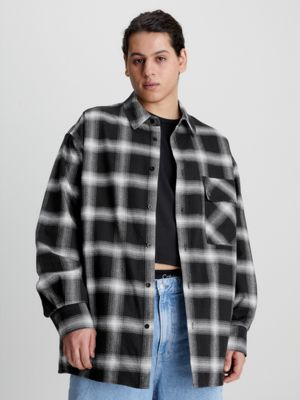 Chemises, Veste Chemise Oversize Brossée À Carreaux Marron Carreaux Noirs