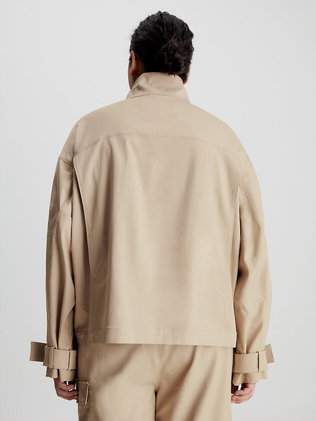 beige kurtka koszulowa oversize zapinana na zamek dla mężczyźni - calvin klein jeans