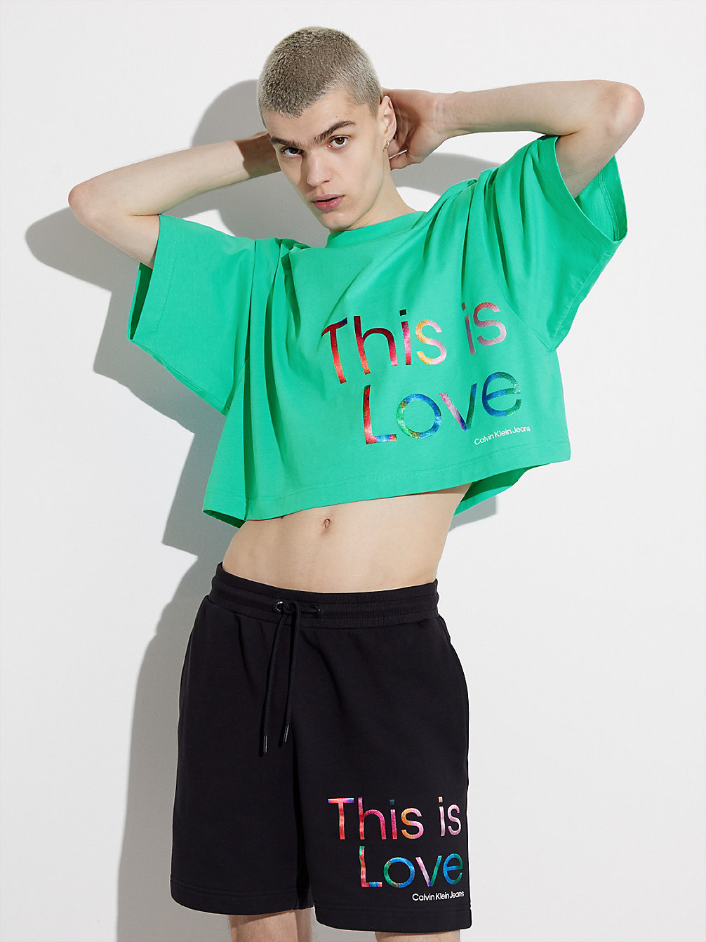 AQUA GREEN Oversized Cropped T-Shirt - Pride undefined men Calvin Klein