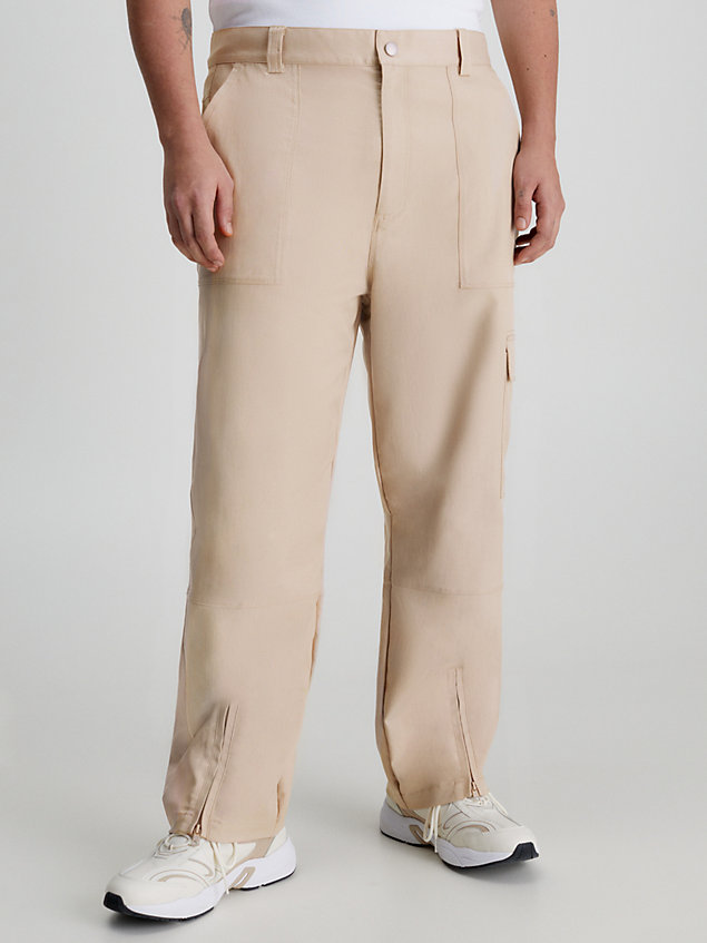 beige relaxed cargo pants for men calvin klein jeans