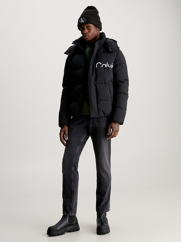 black kurtka puchowa z marszczonego nylonu dla mężczyźni - calvin klein jeans