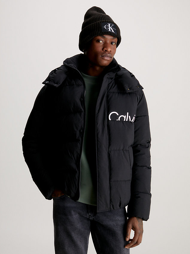 black crinkle nylon puffer jacket for men calvin klein jeans
