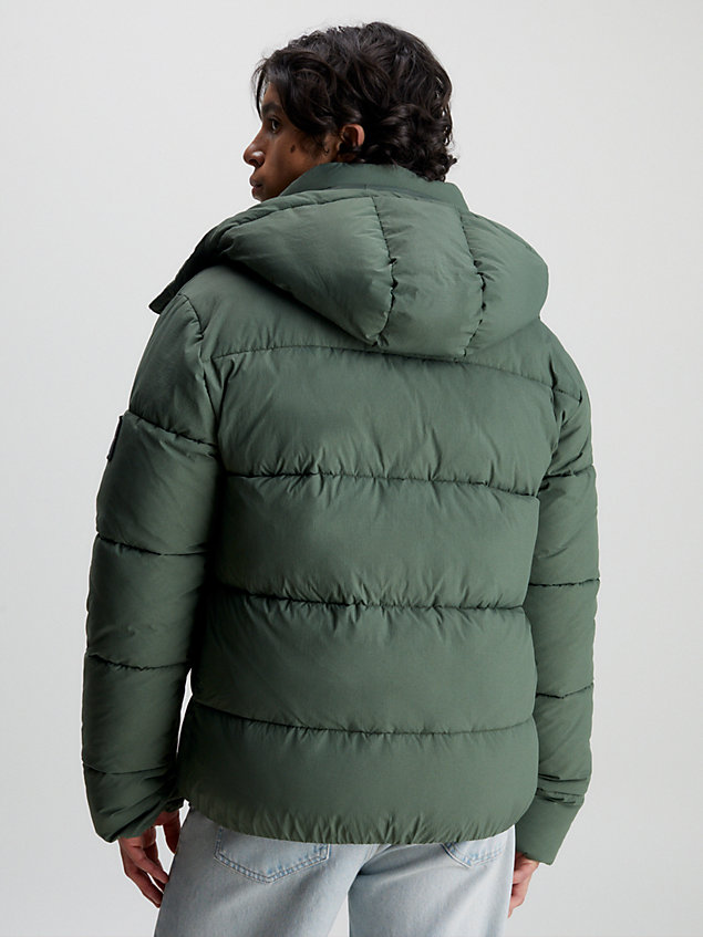 green crinkle nylon puffer jacket for men calvin klein jeans