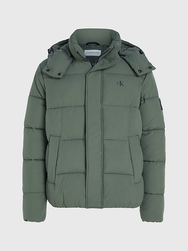 green crinkle nylon puffer jacket for men calvin klein jeans
