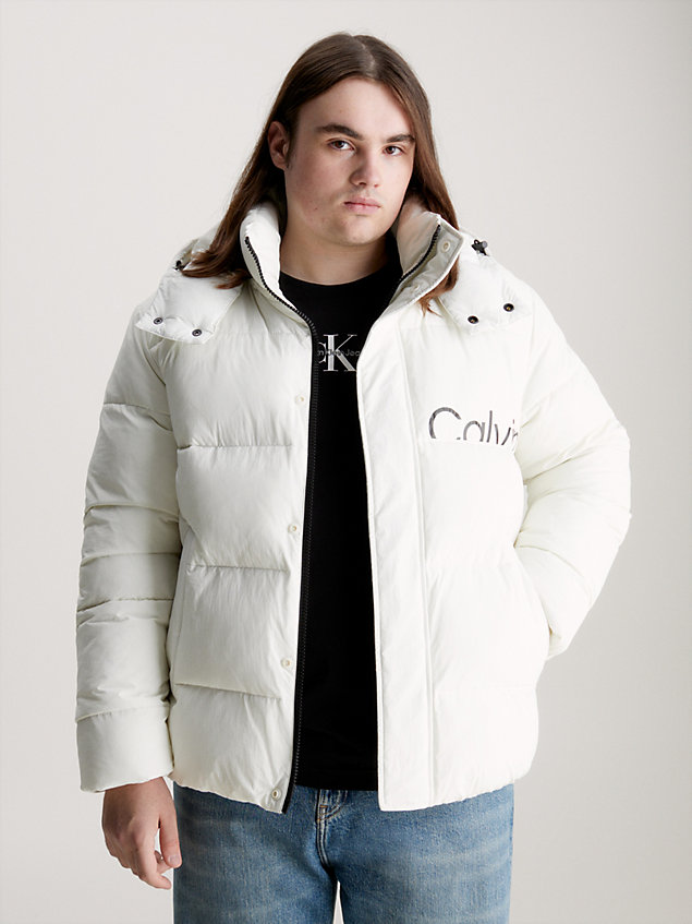 white crinkle nylon puffer jacket for men calvin klein jeans