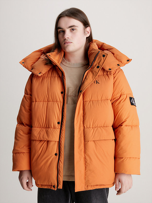 burnt clay relaxed puffer jacket for men calvin klein jeans