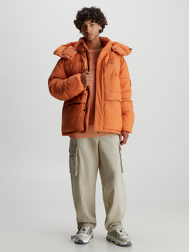 orange relaxed puffer jacket for men calvin klein jeans