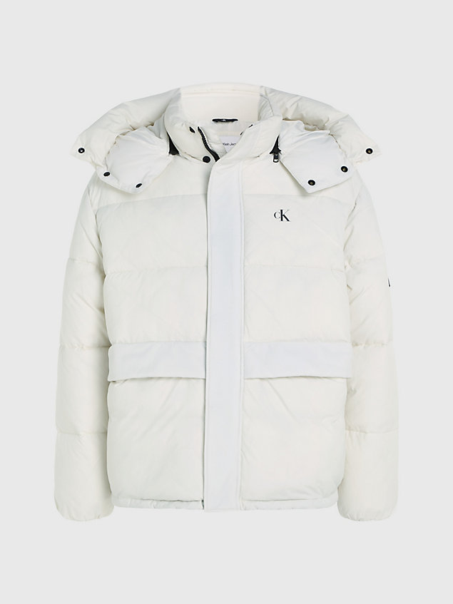 white relaxed puffer jacket for men calvin klein jeans