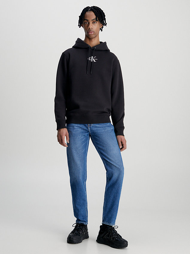 black bluza z kapturem z polaru z mieszanki bawełny dla mężczyźni - calvin klein jeans