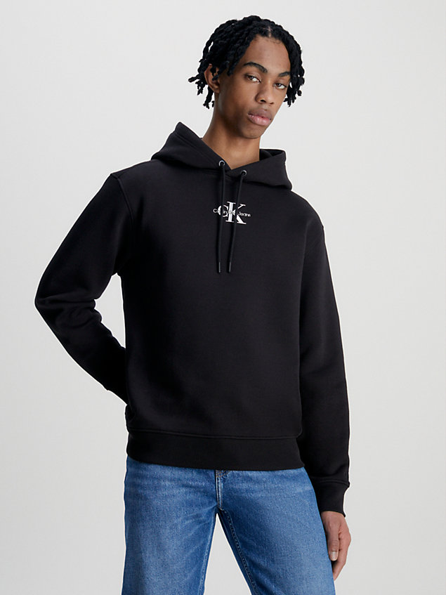 black monogramm-hoodie aus fleece für herren - calvin klein jeans