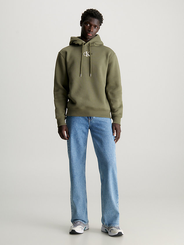 green fleece-katoenmix hoodie voor heren - calvin klein jeans