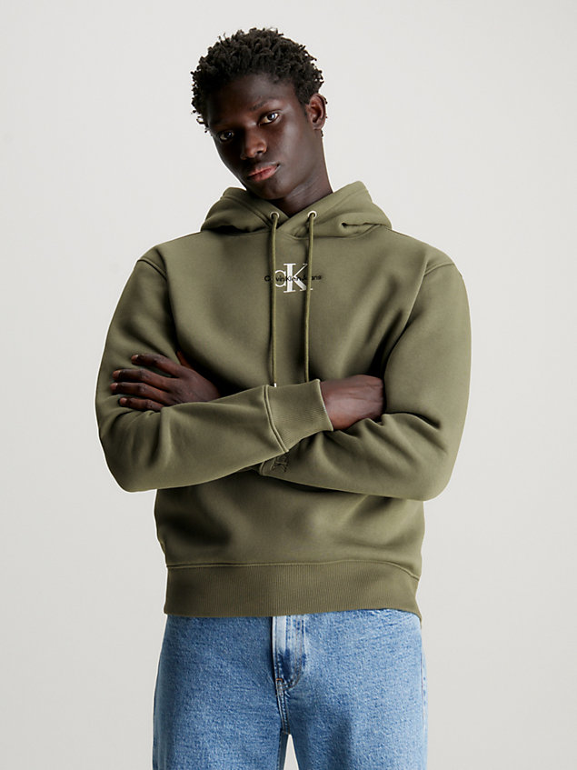 green monogram fleece hoodie voor heren - calvin klein jeans