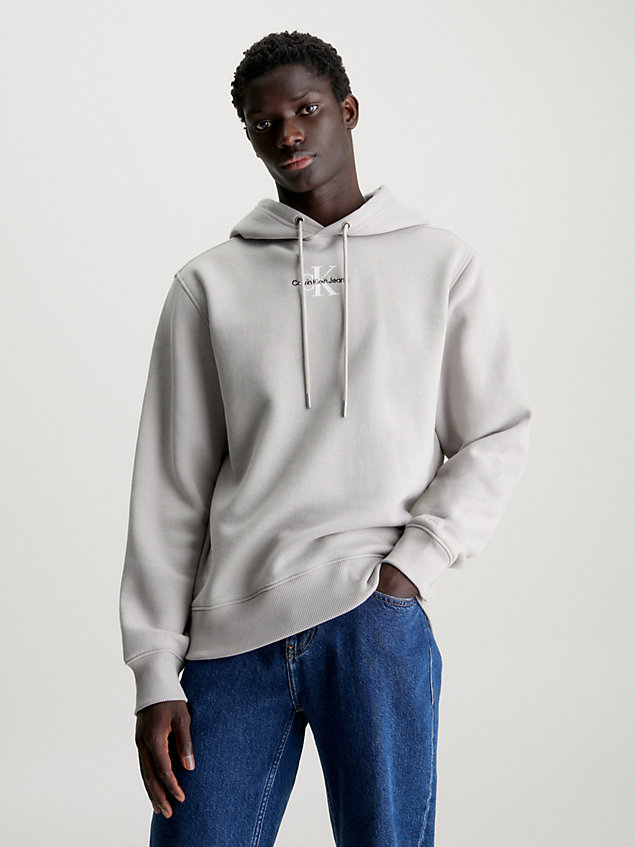 grey cotton blend fleece hoodie for men calvin klein jeans