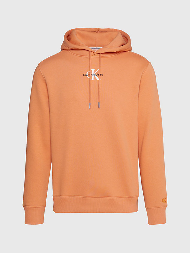 sweat à capuche avec monogramme orange pour hommes calvin klein jeans