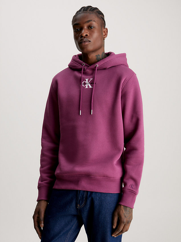 purple cotton blend fleece hoodie for men calvin klein jeans