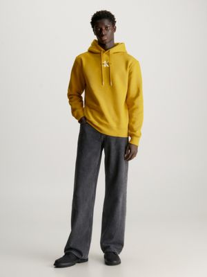 tonic yellow monogram fleece hoodie for men calvin klein jeans