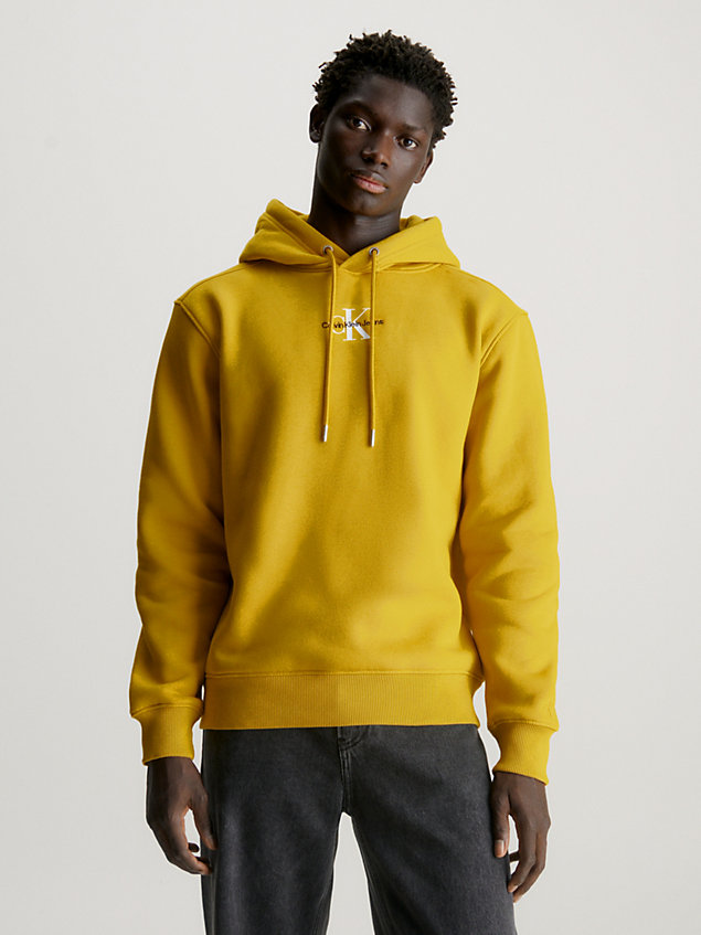 yellow monogram fleece hoodie voor heren - calvin klein jeans