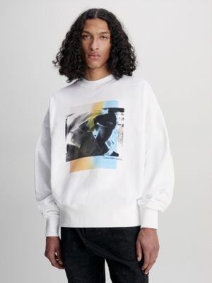 Sweat blanc à capuche Calvin Klein